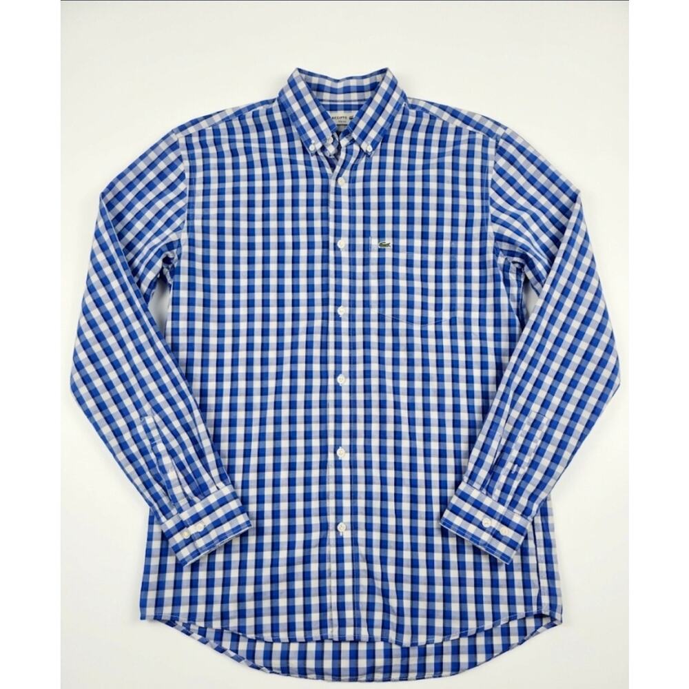 Lacoste Blue White Button Down Long Sleeve Shirt Size 40
